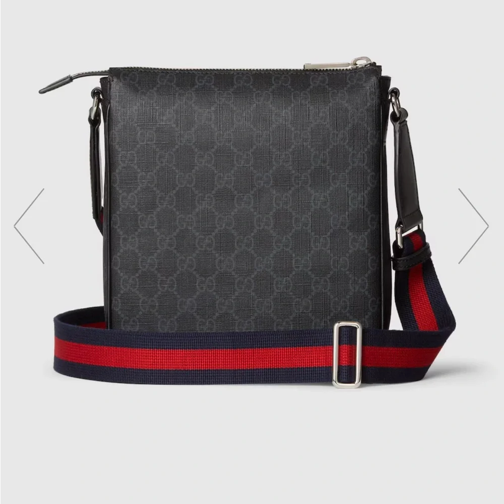 Gucci Black Messenger Bag with Monogram Canvas and Webbing Strap - Picture 16 of 16